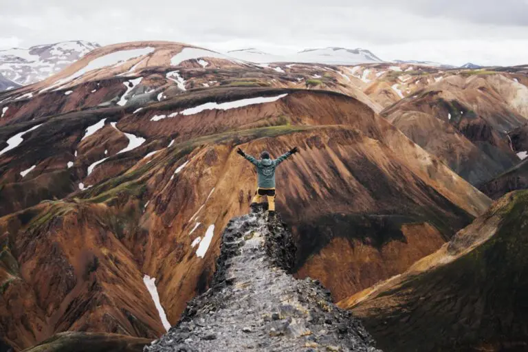 hiker facing a landscape on the trek in Iceland