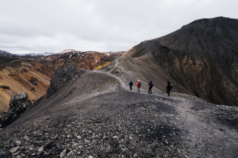 randonneurs sur un sentier sur le trek en Islande